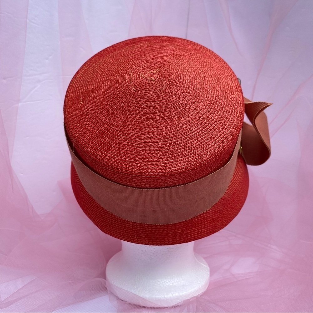 Vintage Orange Bucket Cloche Hat - Picture 4 of 9